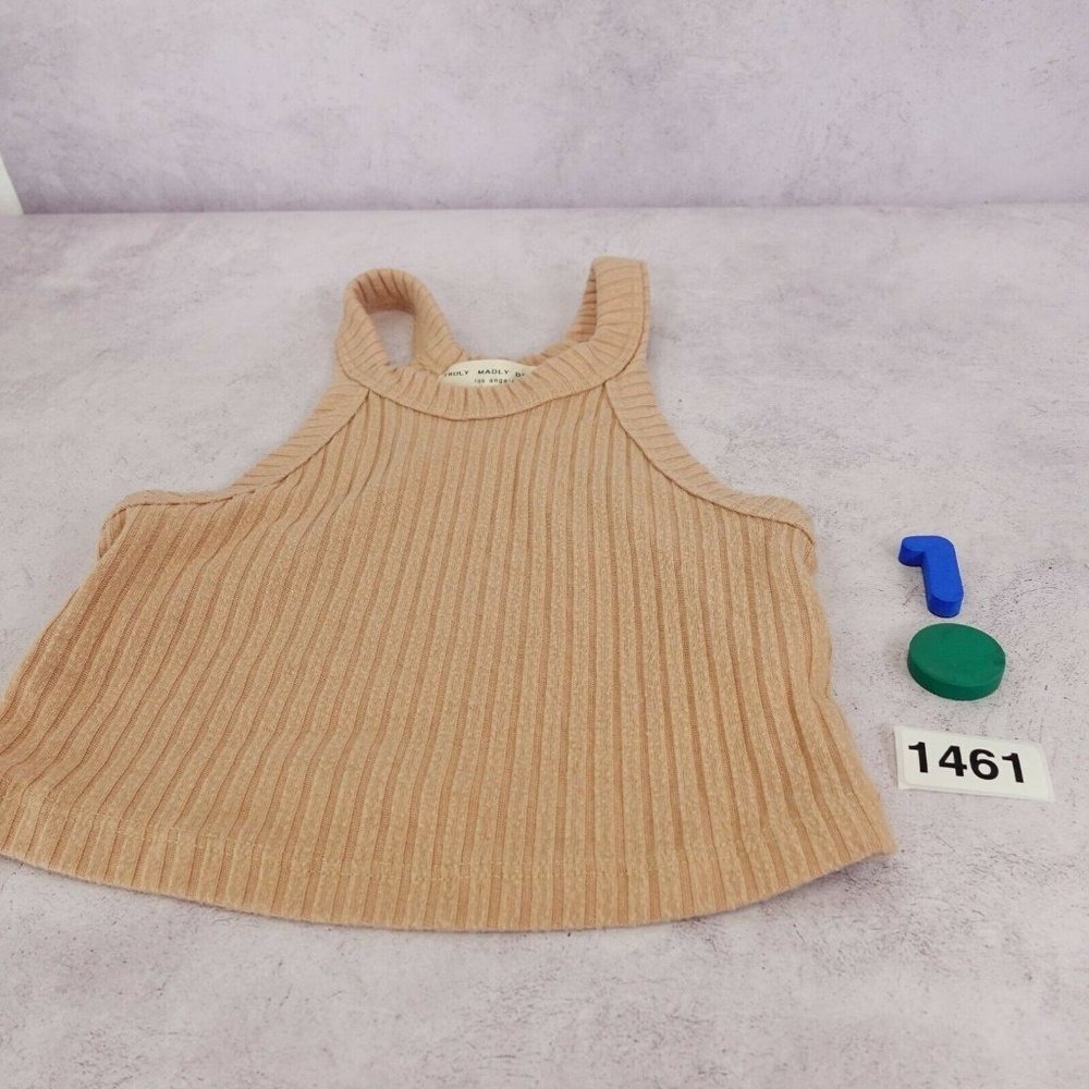 Crop Tank Top Womens XS Nude Tan Wide Ribbed Stretch Knit TRULY MADLY DEEPLY - Picture 8 of 8